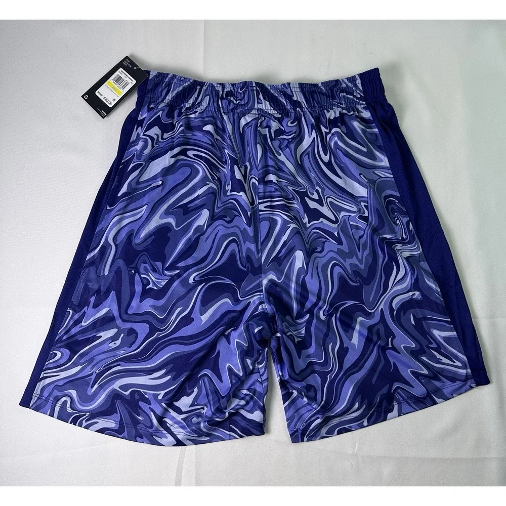 NWT $40 Under Armour UA Blue Wavy Print Poly Elastane Running Shorts Mens Size M